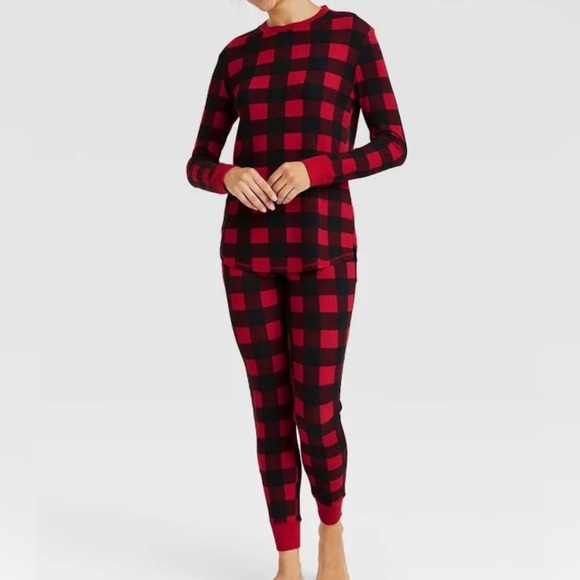 Stars Above Red Plaid Thermal Pajama Set - Picture 1 of 7